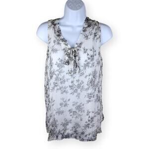 Via Signoria White Black Floral Italian Silk Sleeveless Womens Top S